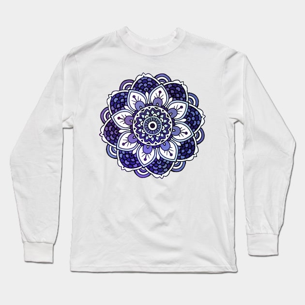 Blue Mandala Long Sleeve T-Shirt by Twkirky